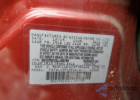 2020 Nissan Kicks Sv из США, поврежденный, VIN 3N1CP5CV3LL489789